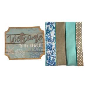 Welcome to the Beach Seahorse Sign & Ribbon Bundle, DIY Summer Wreath Supply Kit